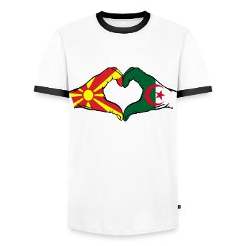 Macedonia Algeria Flag Hands Heart Shape - Men's Ringer Shirt - white/black - Front - AI Model Female 172 light (172cm) & AI Model Male 178 dark (178cm)