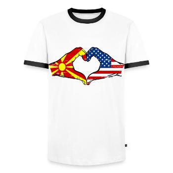 Macedonia United States flag hands heart shape used - Men's Ringer Shirt - white/black - Front - AI Model Female 172 light (172cm) & AI Model Male 178 dark (178cm)