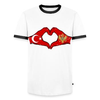 Türkei Montenegro Flagge Hände Herzform used - Männer Kontrast-T-Shirt - Weiß/Schwarz - Vorne - AI Model Female 172 light (172cm) & AI Model Male 178 dark (178cm)