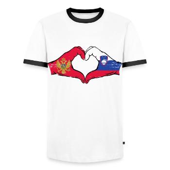 Montenegro Slovenia flag hands heart shape used - Men's Ringer Shirt - white/black - Front - AI Model Female 172 light (172cm) & AI Model Male 178 dark (178cm)