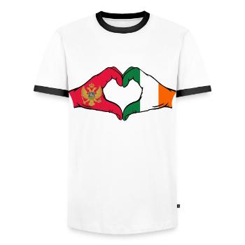 Montenegro Irland Flagge Hände Herzform - Männer Kontrast-T-Shirt - Weiß/Schwarz - Vorne - AI Model Female 172 light (172cm) & AI Model Male 178 dark (178cm)