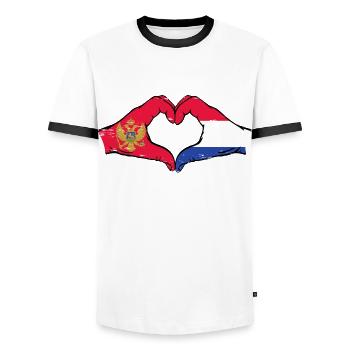 Monténégro Hollande Drapeau Mains Coeur Utilisé - T-shirt contrasté Homme - blanc/noir - Devant - AI Model Female 172 light (172cm) & AI Model Male 178 dark (178cm)
