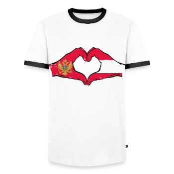 Montenegro Austria flag hands heart shape used - Men's Ringer Shirt - white/black - Front - AI Model Female 172 light (172cm) & AI Model Male 178 dark (178cm)