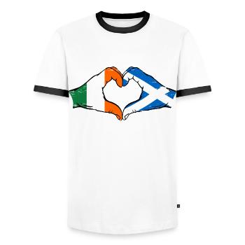 Irland Schottland Hände Herzform used - Männer Kontrast-T-Shirt - Weiß/Schwarz - Vorne - AI Model Female 172 light (172cm) & AI Model Male 178 dark (178cm)