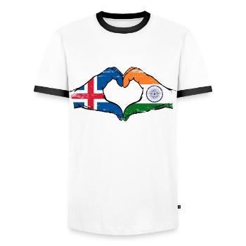 Iceland India hands heart shape used - Men's Ringer Shirt - white/black - Front - AI Model Female 172 light (172cm) & AI Model Male 178 dark (178cm)
