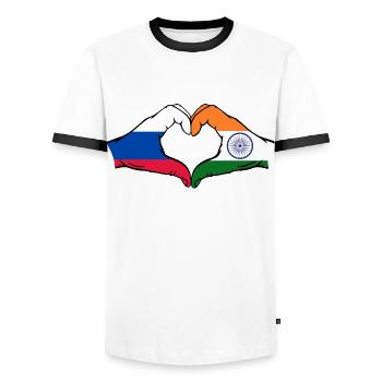 Russia India hands heart shape - Men's Ringer Shirt - white/black - Front - AI Model Female 172 light (172cm) & AI Model Male 178 dark (178cm)