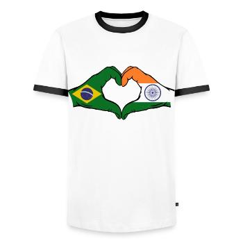 Brazil India Hands Heart Shape - Men's Ringer Shirt - white/black - Front - AI Model Female 172 light (172cm) & AI Model Male 178 dark (178cm)