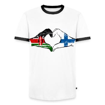 Kenya Finlande mains forme de coeur utilisé - T-shirt contrasté Homme - blanc/noir - Devant - AI Model Female 172 light (172cm) & AI Model Male 178 dark (178cm)
