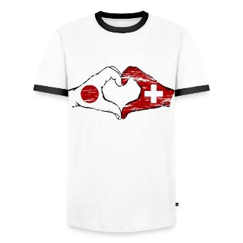 Japan Switzerland hands heart shape used - Men's Ringer Shirt - white/black - Front - AI Model Female 172 light (172cm) & AI Model Male 178 dark (178cm)