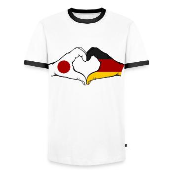 Japan Germany Hands Heart Shape - Men's Ringer Shirt - white/black - Front - AI Model Female 172 light (172cm) & AI Model Male 178 dark (178cm)