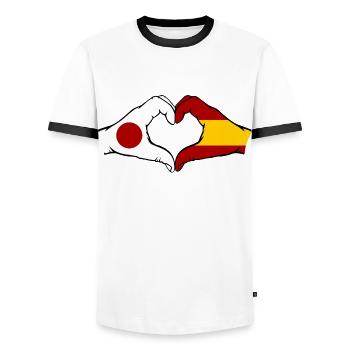 Japan Spain Hands Heart Shape - Men's Ringer Shirt - white/black - Front - AI Model Female 172 light (172cm) & AI Model Male 178 dark (178cm)