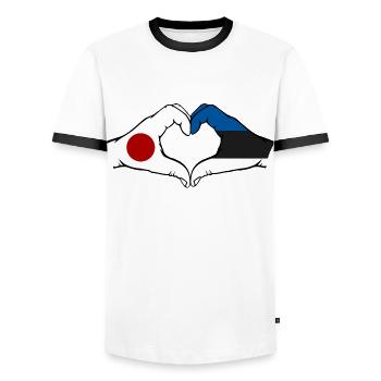 Japan Estonia Hands Heart Shape - Men's Ringer Shirt - white/black - Front - AI Model Female 172 light (172cm) & AI Model Male 178 dark (178cm)