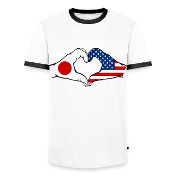 Japon États-Unis mains en forme de cœur - T-shirt contrasté Homme - blanc/noir - Devant - AI Model Female 172 light (172cm) & AI Model Male 178 dark (178cm)