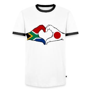 Afrique du Sud Japon Drapeau Mains Coeur Forme - T-shirt contrasté Homme - blanc/noir - Devant - AI Model Female 172 light (172cm) & AI Model Male 178 dark (178cm)