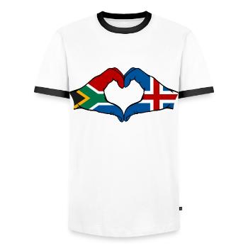 Afrique du Sud Islande Drapeau Mains Coeur Forme - T-shirt contrasté Homme - blanc/noir - Devant - AI Model Female 172 light (172cm) & AI Model Male 178 dark (178cm)