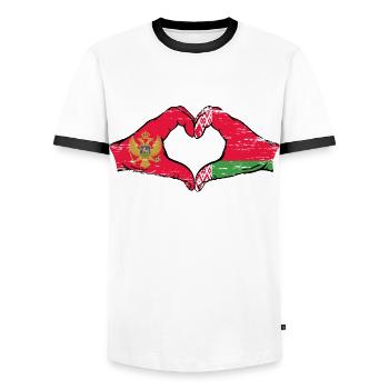 Montanegro Belarus Flagge Hände Herzform used - Männer Kontrast-T-Shirt - Weiß/Schwarz - Vorne - AI Model Female 172 light (172cm) & AI Model Male 178 dark (178cm)