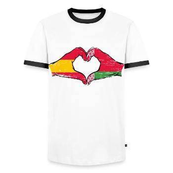 Spain Belarus Flag Hands Heart Shape Used - Men's Ringer Shirt - white/black - Front - AI Model Female 172 light (172cm) & AI Model Male 178 dark (178cm)