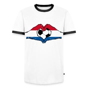 Drapeau de football hollandais mains forme de coeur utilisé - T-shirt contrasté Homme - blanc/noir - Devant - AI Model Female 172 light (172cm) & AI Model Male 178 dark (178cm)
