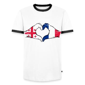 Georgien Frankreich Flagge Hände Herzform used - Männer Kontrast-T-Shirt - Weiß/Schwarz - Vorne - AI Model Female 172 light (172cm) & AI Model Male 178 dark (178cm)