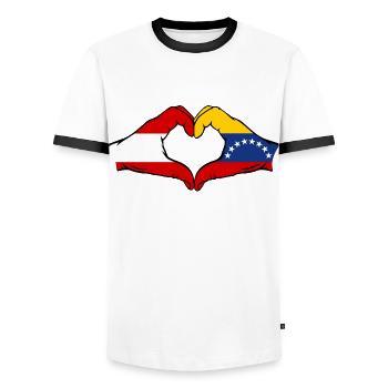 Austria Venezuela Flag Hands Heart Shape - Men's Ringer Shirt - white/black - Front - AI Model Female 172 light (172cm) & AI Model Male 178 dark (178cm)