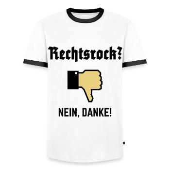 Rechtsrock? Nein, Danke! (Gegen Rechts / P / 3C) - Männer Kontrast-T-Shirt - Weiß/Schwarz - Vorne - AI Model Female 172 light (172cm) & AI Model Male 178 dark (178cm)