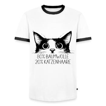 Katze 80% Baumwolle 20% Katzenhaare Lustig Spruch - Männer Kontrast-T-Shirt - Weiß/Schwarz - Vorne - AI Model Female 172 light (172cm) & AI Model Male 178 dark (178cm)