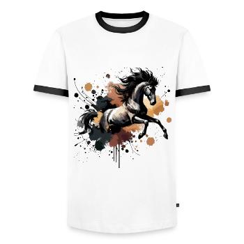 Cheval aquarelle, horse - T-shirt contrasté Homme - blanc/noir - Devant - AI Model Female 172 light (172cm) & AI Model Male 178 dark (178cm)