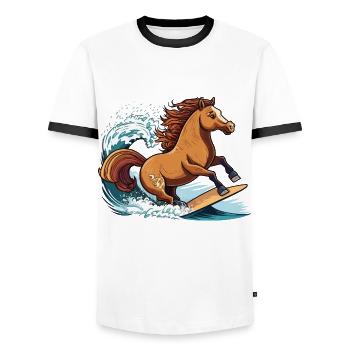 Surfing Horse - Men's Ringer Shirt - white/black - Front - AI Model Female 172 light (172cm) & AI Model Male 178 dark (178cm)