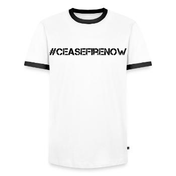 Cessez le feu maintenant - T-shirt contrasté Homme - blanc/noir - Devant - AI Model Female 172 light (172cm) & AI Model Male 178 dark (178cm)