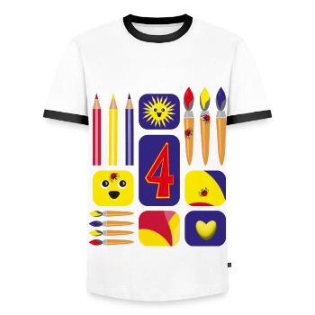 4 / Lustige vier mit Pinsel zum Kindergeburtstag. - Männer Kontrast-T-Shirt - Weiß/Schwarz - Vorne - AI Model Female 172 light (172cm) & AI Model Male 178 dark (178cm)