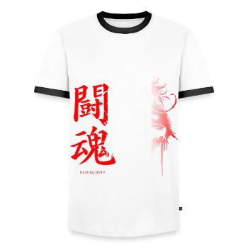 Anime Manga // Kanji Fighting Spirit // AS017 - Men's Ringer Shirt - white/black - Front - AI Model Female 172 light (172cm) & AI Model Male 178 dark (178cm)
