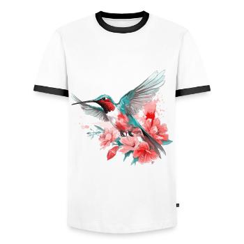 Hummingbird Flowers Bird Animal Art Watercolor Colorful - Men's Ringer Shirt - white/black - Front - AI Model Female 172 light (172cm) & AI Model Male 178 dark (178cm)