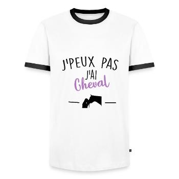 jpeux pas jai cheval - T-shirt contrasté Homme - blanc/noir - Devant - AI Model Female 172 light (172cm) & AI Model Male 178 dark (178cm)