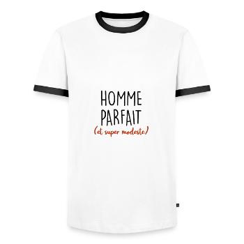 homme parfait et super modeste - T-shirt contrasté Homme - blanc/noir - Devant - AI Model Female 172 light (172cm) & AI Model Male 178 dark (178cm)