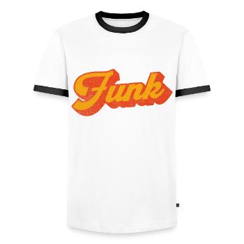 Funk Music in Yellow Orange - Men's Ringer Shirt - white/black - Front - AI Model Female 172 light (172cm) & AI Model Male 178 dark (178cm)