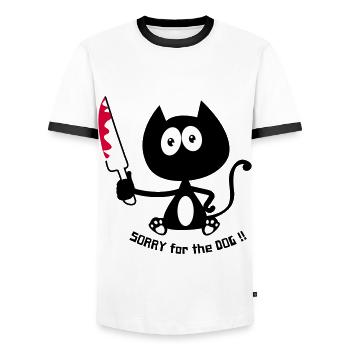 Murderous cat, killer cat, cat humor! - Men's Ringer Shirt - white/black - Front - AI Model Female 172 light (172cm) & AI Model Male 178 dark (178cm)