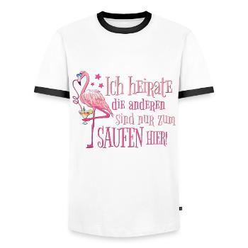 Enterrement de vie de garçon Flamingo Booze disant drôle je me marie - T-shirt contrasté Homme - blanc/noir - Devant - AI Model Female 172 light (172cm) & AI Model Male 178 dark (178cm)