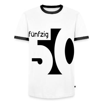 50. Geburtstag - Männer Kontrast-T-Shirt - Weiß/Schwarz - Vorne - AI Model Female 172 light (172cm) & AI Model Male 178 dark (178cm)