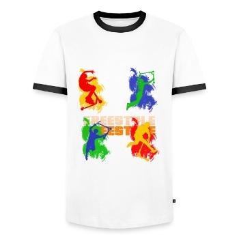 Freestyle-Roller - Männer Kontrast-T-Shirt - Weiß/Schwarz - Vorne - AI Model Female 172 light (172cm) & AI Model Male 178 dark (178cm)