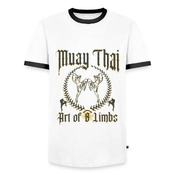 Muay Thai Kickboxing - Men's Ringer Shirt - white/black - Front - AI Model Female 172 light (172cm) & AI Model Male 178 dark (178cm)