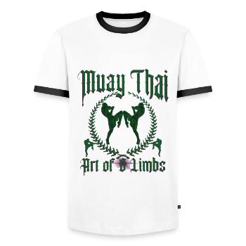 Muay Thai Kickboxing - Men's Ringer Shirt - white/black - Front - AI Model Female 172 light (172cm) & AI Model Male 178 dark (178cm)