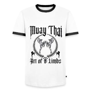 Muay Thai Kickboxing - Men's Ringer Shirt - white/black - Front - AI Model Female 172 light (172cm) & AI Model Male 178 dark (178cm)