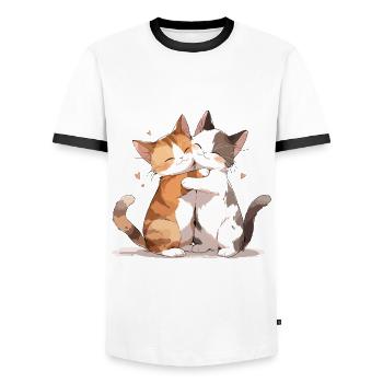 Cats, Love, Hug, Cuddle, Heart, Sweet, Cute - Men's Ringer Shirt - white/black - Front - AI Model Female 172 light (172cm) & AI Model Male 178 dark (178cm)