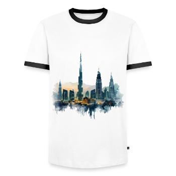 Dubaï, Skyline, Été, Soleil, Palmiers, Plage, Mer - T-shirt contrasté Homme - blanc/noir - Devant - AI Model Female 172 light (172cm) & AI Model Male 178 dark (178cm)