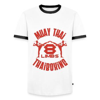 Muay Thaïlande Thaïlande - T-shirt contrasté Homme - blanc/noir - Devant - AI Model Female 172 light (172cm) & AI Model Male 178 dark (178cm)
