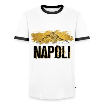 Naples Italy City Skyline Home Love Gold - Men's Ringer Shirt - white/black - Front - AI Model Female 172 light (172cm) & AI Model Male 178 dark (178cm)