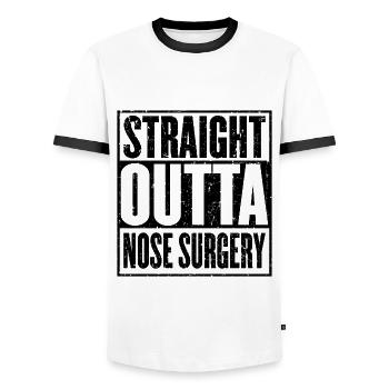 Straight Outta Nose Surgery Funny Gift - Men's Ringer Shirt - white/black - Front - AI Model Female 172 light (172cm) & AI Model Male 178 dark (178cm)