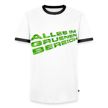 Everything in the green area (Grass Edition) - Men's Ringer Shirt - white/black - Front - AI Model Female 172 light (172cm) & AI Model Male 178 dark (178cm)