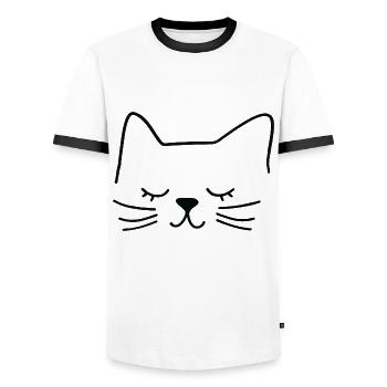 Cat Silhouette Outline Drawing Lineart Art - Men's Ringer Shirt - white/black - Front - AI Model Female 172 light (172cm) & AI Model Male 178 dark (178cm)