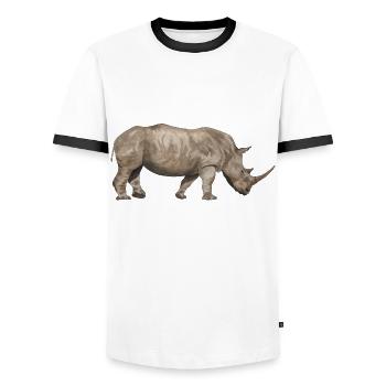 Nashorn von der Seite - Männer Kontrast-T-Shirt - Weiß/Schwarz - Vorne - AI Model Female 172 light (172cm) & AI Model Male 178 dark (178cm)